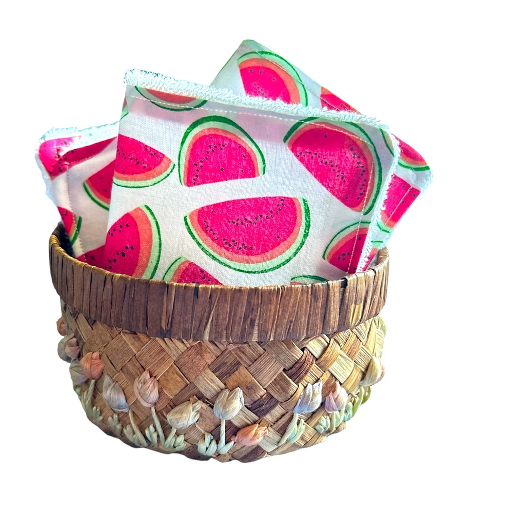 Hand Crafted Eco Friendly Pink Watermelon Six Reusable Cotton UnPaper Towels